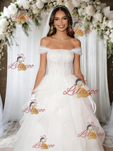 White Tulle Off the Shoulder Wedding Dress
