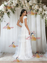 White Lace V-neck Wedding Dress