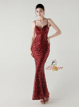 Spaghetti Straps Mermaid Sequins Prom Dress