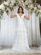 White Lace V-neck Wedding Dress