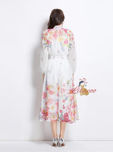 Long-sleeved Printed Chiffon Top Skirt Suit