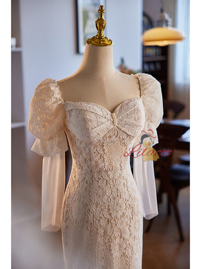 White Mermaid Lace Long Sleeve Wedding Dress