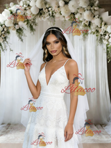 White Lace Spaghetti Straps Wedding Dress