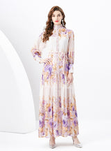 Retro Long Sleeve Slim Printed Dress