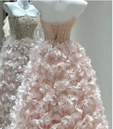 Pink Tulle 3D Flower Beading Quinceanera Dress