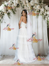 White Lace Spaghetti Straps Wedding Dress