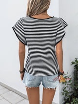Striped Round Neck Short Sleeve T-shirt Shirt