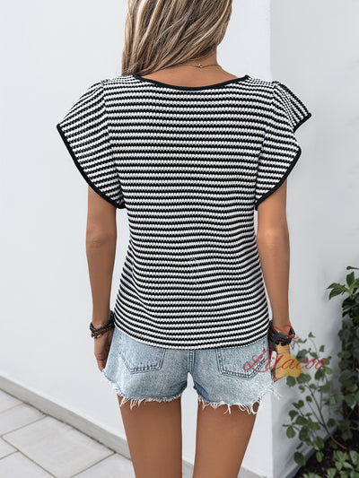 Striped Round Neck Short Sleeve T-shirt Shirt