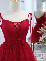Burgundy Tulle Lace Beading Homecoming Dress