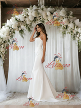 White Mermaid Spaghetti Straps Wedding Dress