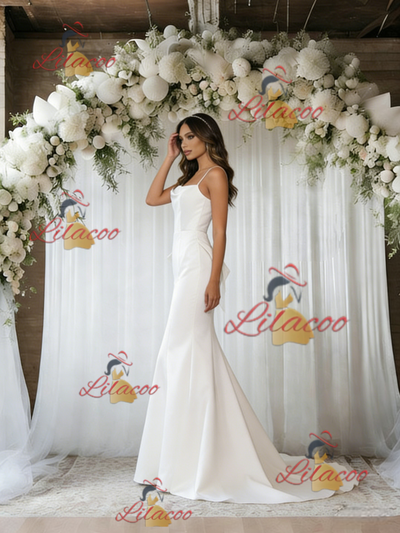White Mermaid Spaghetti Straps Wedding Dress