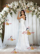White Lace Spaghetti Straps Wedding Dress