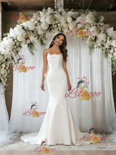 White Mermaid Spaghetti Straps Wedding Dress