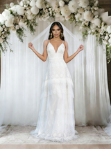 White Lace Spaghetti Straps Wedding Dress