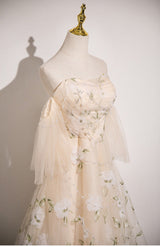 Champagne Tulle Beading Prom Dress