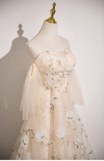 Champagne Tulle Beading Prom Dress