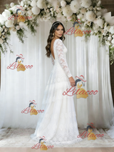 White Lace Long Sleeve V-neck Wedding Dress