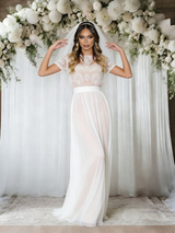 White Lace Short Sleeve Wedding Dress