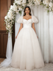 Beige White Tulle Puff Sleeve Wedding Dress