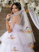 Pink Purple Tulle Sequins Strapless Wedding Dress