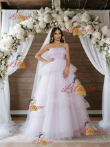 Pink Purple Tulle Sequins Strapless Wedding Dress