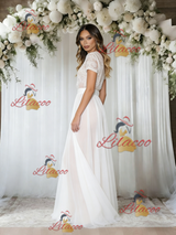 White Lace Short Sleeve Wedding Dress
