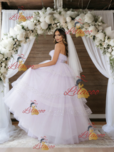 Pink Purple Tulle Sequins Strapless Wedding Dress