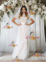 White Lace Short Sleeve Wedding Dress