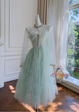 Green Sequins Mesh Suspender Dress