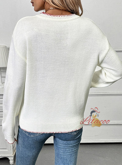 Women Strawberry Jacquard Sweater