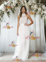 White Lace Halter Wedding Dress