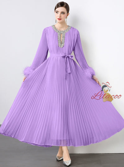 Heavy Hand-made Diamond Pleated Evening Dress