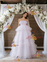 Pink Purple Tulle Sequins Strapless Wedding Dress