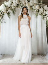 White Lace Halter Wedding Dress