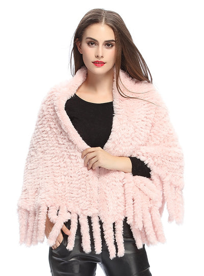Hand-woven Fringed Fur Imitating Rabbit Hair Shawl