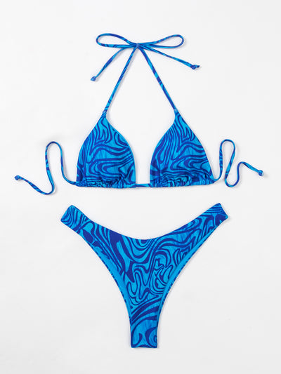 Sexy Blue Print Halter Bikini