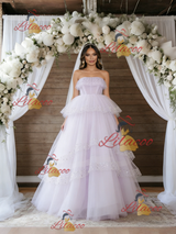 Pink Purple Tulle Sequins Strapless Wedding Dress