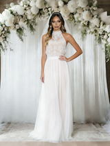 White Lace Halter Wedding Dress