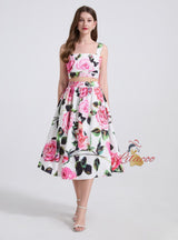 Printed Tube Top Suspender Vest Skirt Suit