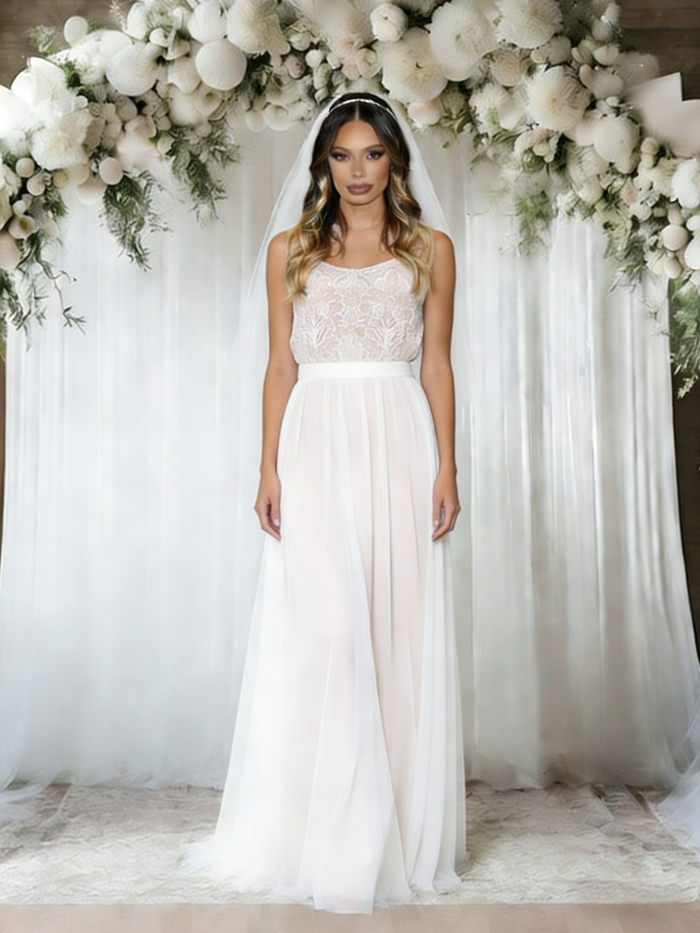 Lace Tulle Straps Wedding Dress