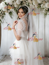 White Tulle Lace Short Sleeve Wedding Dress