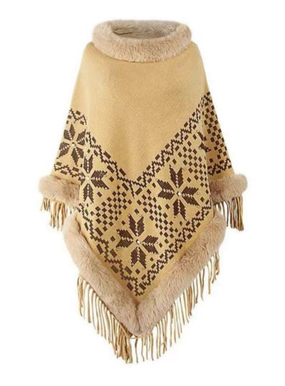 Fringe Knit Pullover Shawl Cloak