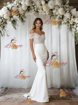 White Mermaid Off the Shoulder Lace Wedding Dress