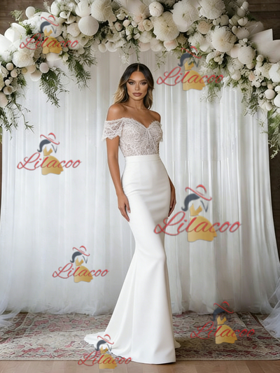White Mermaid Off the Shoulder Lace Wedding Dress