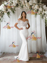 White Mermaid Off the Shoulder Lace Wedding Dress