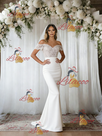 White Mermaid Off the Shoulder Lace Wedding Dress
