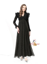 Horn Sleeve Mesh Stitching Long Dress