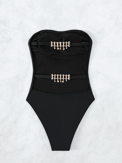 Solid Metal Jewelry One-piece Swimsuit
