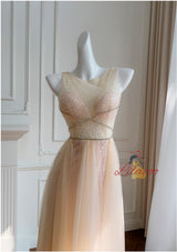 Champagne Suquins Tulle Prom Dress