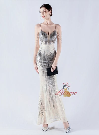 Mermaid Sequins Spaghetti Straps Prom Dress